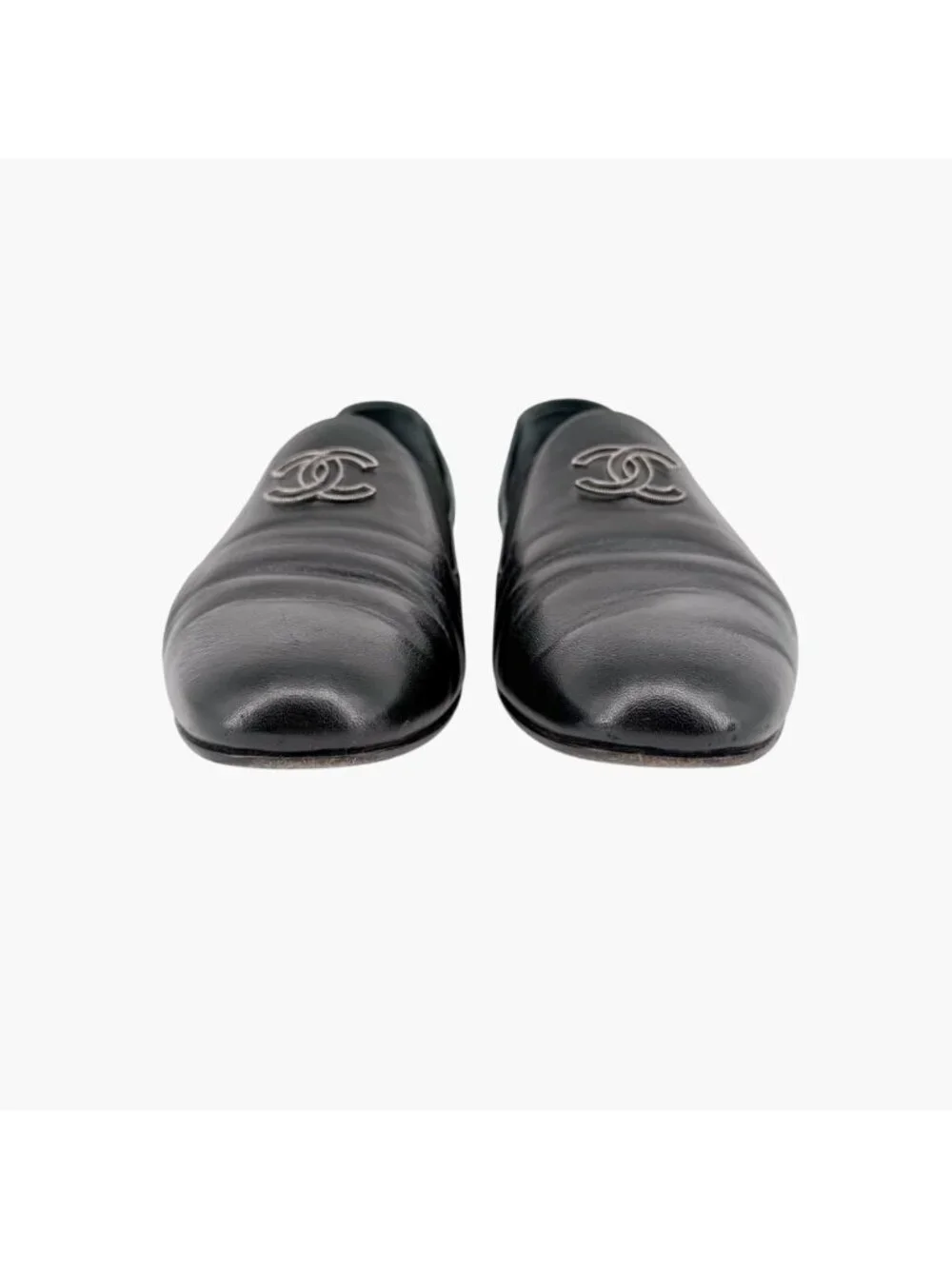 Chanel CC Slip On Loafers Flats Black Leather Size 41 US 10-10.5 Women’s